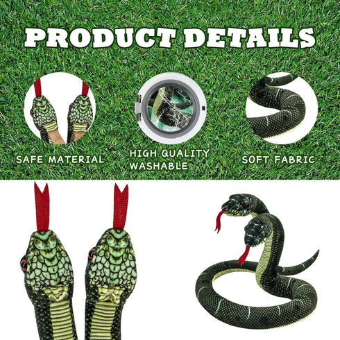 52'' Snake Plush Toy, Washable Simulated Cuddle Toy, Cute Children's Gift for Boys and Girls, Two-Headed Finger Puppet,