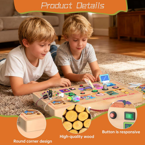 1-3, 1+ flycoost My Busy Home Montessori Busy Board for Toddlers Wooden Sensory Activity Board with Switches, Lights