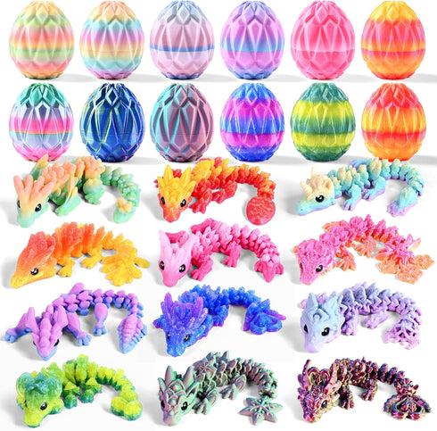 12pcs 3D Printed Prefilled Easter Eggs with Dragons Inside, Magic Toy for