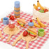 Pillowhale Wooden Play Food Set for Kids, 30-Piece Pretend Picnic Toy with