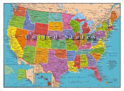 United States of America - 1000 Piece Map Jigsaw - Highways, Rivers, Capitals