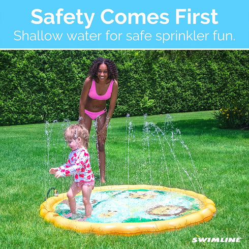 SWIMLINE 68 Inch Sprinkler Mat and Splash Play Mini Pool Outdoor Water Toy Safari Adventure | for Kids and Family Fun |