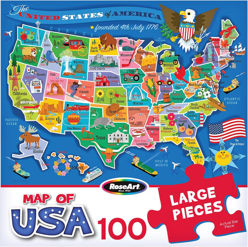 100 24" 18" 6+ RoseArt Map of USA Puzzle for Kids Large Pieces, x Educational United States Puzzle with Fun State