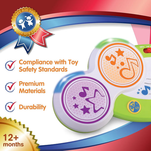 Magic Touch Drum, Toddler Light Up Music Bongos Toy, Infant Touch Sensor Baby Drum for 9-24 Month Olds