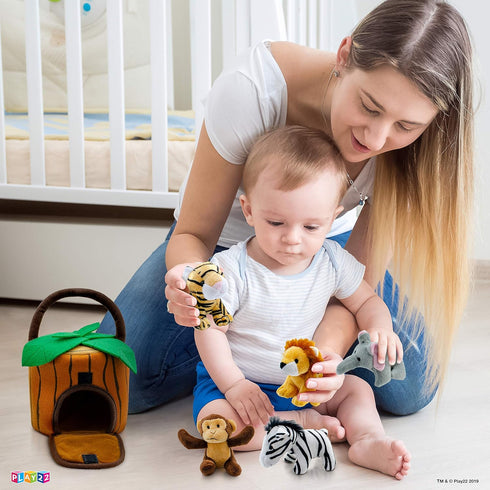 Play22 6-Piece Set Plush Talking Jungle Animals with Carrier for Kids, Babies & Toddlers - Elephant, Tiger, Lion