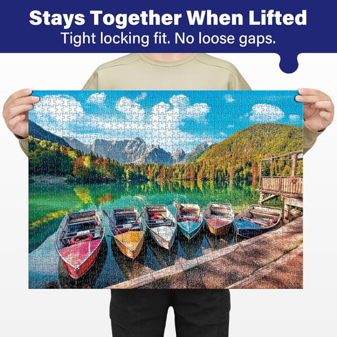 1000 BenBen Piece Puzzle for Adults, Jigsaw Puzzles with Letters on Back, Fusine Lake, Challenging Puzzle for Game