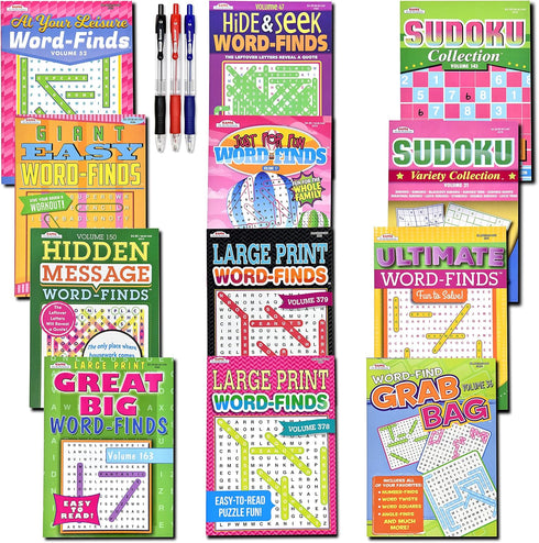 17-Pack Sudoku Puzzles for Adults, Large WordSearch Puzzle for Seniors, Brain Stimulation Activity Books (Variety Pack