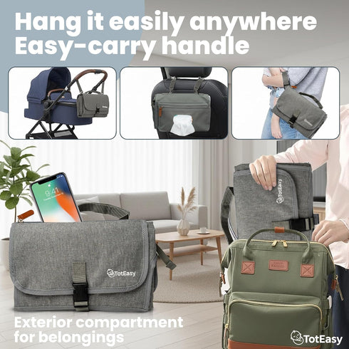 TotEasy Portable Changing Pad - Changing Pad Travel Extra Long Waterproof with Storage and Wipes Pocket - Foldable Baby