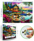 1000 Sunset Piece Puzzle for Adults Lakeside Log Cabin Jigsaw Adult Puzzles with Fire Pit & Dock Lake Landscape Puzzle