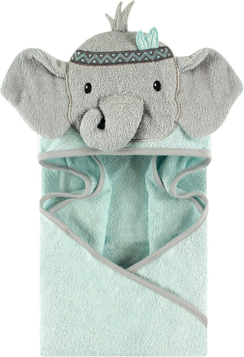 Little Treasure Unisex Baby Cotton Animal Face Hooded Towel, Tribal Elephant, One Size