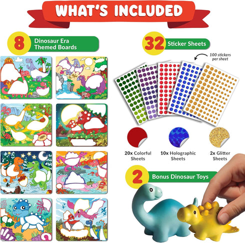 3, 4, 5, 6, 7 Dot Sticker Art Activity - Dinosaurs Dot Art, No Mess Crafts for Kids, Stocking Stuffers Toddlers, DIY