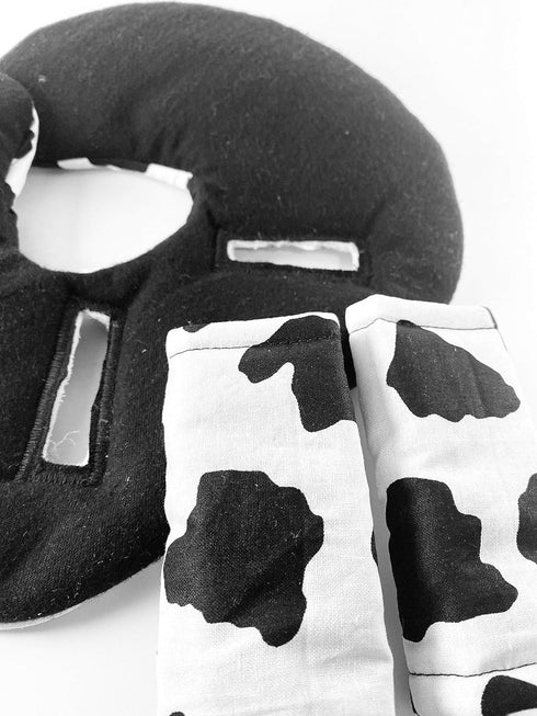 Little Tall Poppy Set, Infant Car Seat Head Support Cow Print, Newborn Head Rest, Baby Strap Covers, Carry Cushion