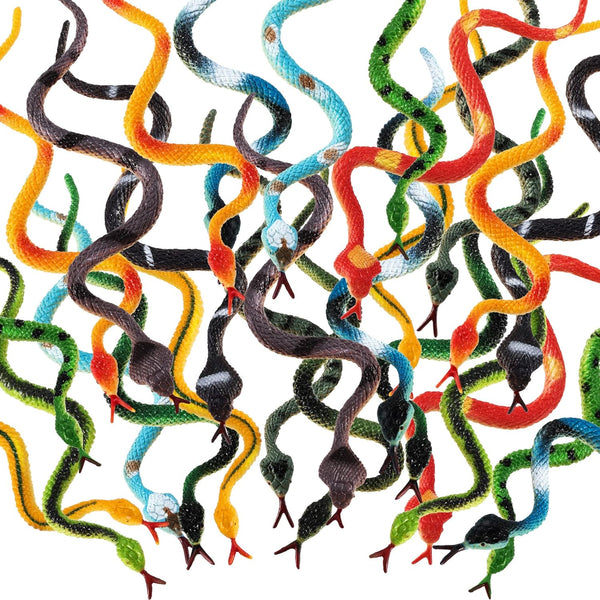 Blulu 24 Pieces Small Plastic Snakes - Realistic Rubber Halloween Snake Toys, 4 Inch Assorted Colorful Mini Fake Snakes