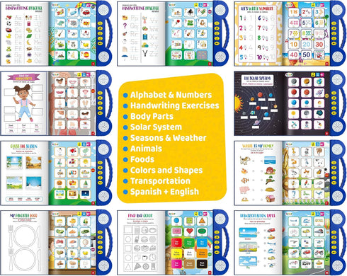 GUFINO Learning Toys for 4 Year Old - Interactive English & Spanish Workbook to Boost Language Development & Cognitive
