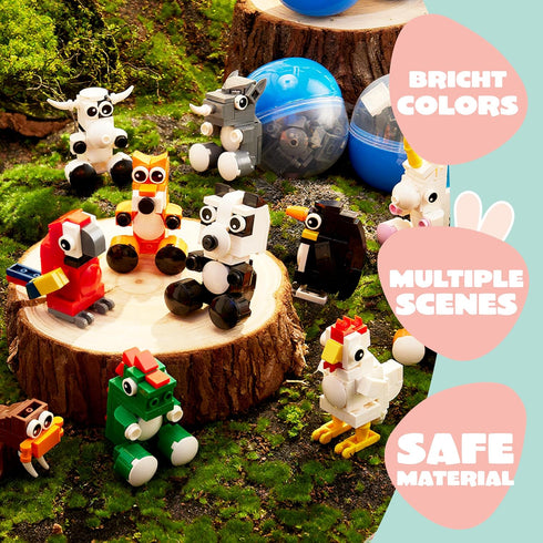 12 JOYIN Pcs Easter Eggs Hunt Prefilled with Adorable Animal Building Blocks for Easter Party Favors, Easter Basket