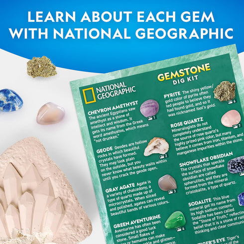 Gemstone Dig Kit – Dig Up 10 Real Gemstones and Crystals, Science Kit for Kids, Gift for Girls and Boys