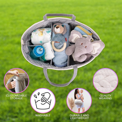 Extra Large Baby Diaper Caddy Organizer - Portable Rope Storage Basket for Nursery