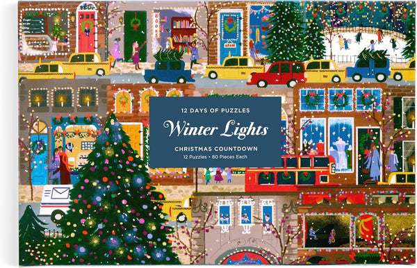 Galison Winter Lights Christmas Countdown – 12 Days of Puzzles Featuring Images of Winter City Fun
