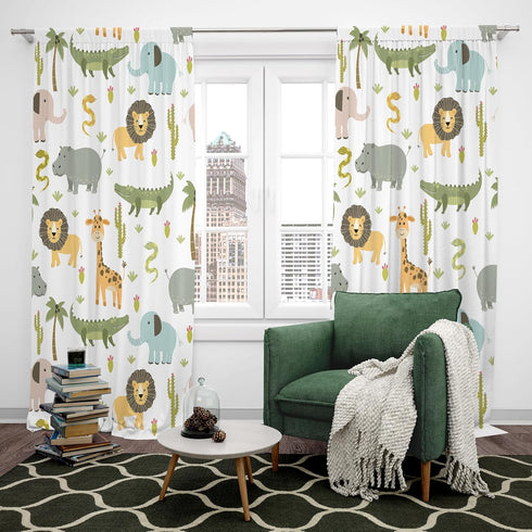 52W 84H Inch MESHELLY Baby Boy Safari Animal Curtains X Rod Pocket Kids Room Decor Woodland Jungle Cartoon Lion