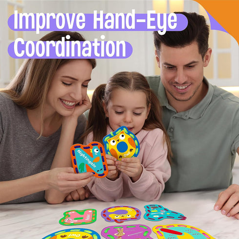 26PCS Kids Lacing Cards - Double Sided Uppercase Sewing Cards with Colorful Laces, Educational Activity Toys