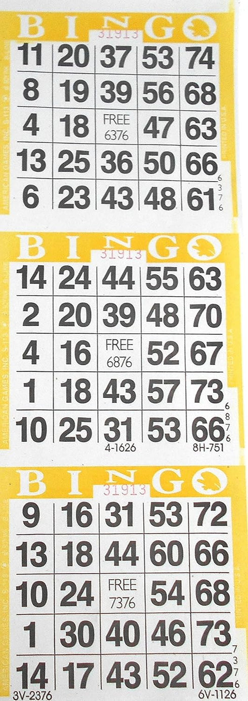 INC 3 on Yellow Bingo Paper Cards - 1000 Sheets - 3000 Cards