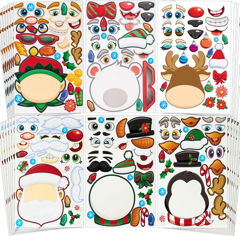 JOYIN 48 Pcs Christmas Make A Face Sticker, Xmas Stickers for Arts & Crafts, Santa, Gnome & More