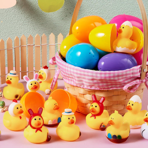 12 JOYIN Pcs Filled Easter Eggs with Rubber Duck, Eggs Hunt, Basket Stuffers Filler for Kids Party Favor, Classroom