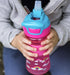 Nuby Thirsty Kids Push Button Flip-it Soft Spout Water Bottle, Easy Grip Band, Pink Rainbows, 12 Ounce