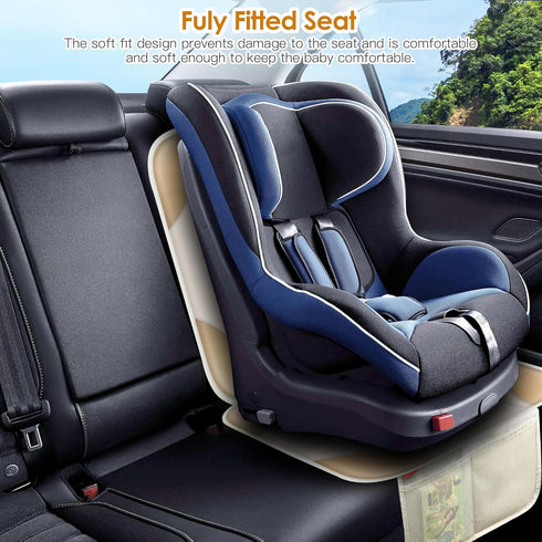 2 (1-Pack, Sinvitron Car Seat Protector for Child Car Seat - Waterproof Non-Slip Leather Mat with Mesh Pockets