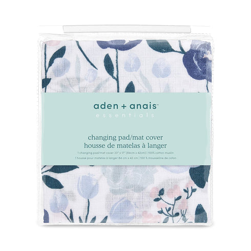 aden + anais Essentials Changing Pad Cover, 100% Cotton Muslin, Super Soft & Breathable, Tailored Snug Fit, Single,