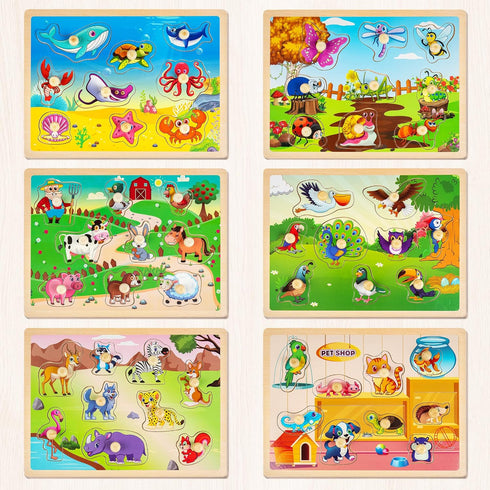 1-3, 6XSET 2-4 2-4, 2 3 SYNARRY Wooden Puzzles for Toddlers Animals Puzzles for Toddlers with Rack, Toddler Puzzles