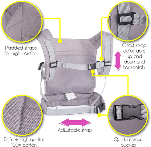 Adjustable Grey Unicorn Doll Carrier for Little Girls