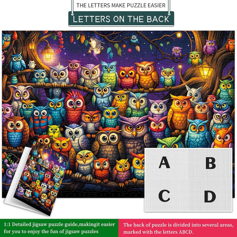 1000 Owl Family Puzzles for Adults Pieces, Letters on Back, Impossible Hard Difficult Challenging, Precise Interlocking