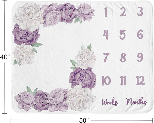 Set Sweet Jojo Designs Lavender Purple Boho Shabby Chic Floral Girl Baby Milestone Blanket Newborn Monthly First Year