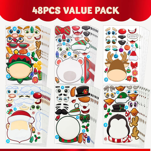 JOYIN 48 Pcs Christmas Make A Face Sticker, Xmas Stickers for Arts & Crafts, Santa, Gnome & More
