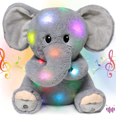 Hopearl LED Musical Stuffed Elephant Lighting Up Singing Plush Toy Adjustable Volume