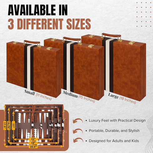 Backgammon 15 Inches Backgammon Sets Gammon Set Backgammon Set Premium Medium Brown - for Adults and Kids - Leatherette