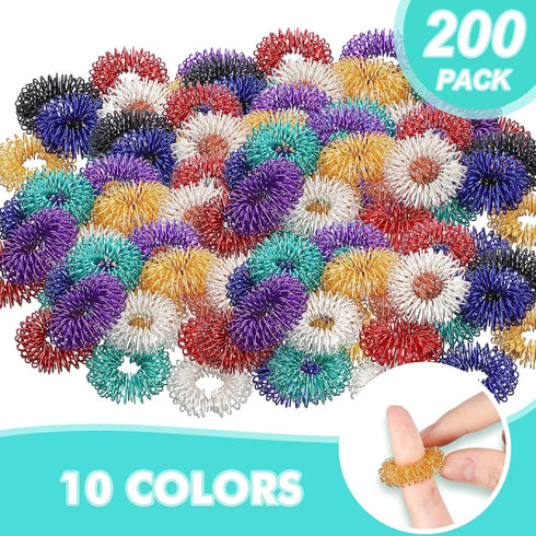 200 Pcs Acupressure Rings Fidget Spiky Sensory Finger Massager Ring Stress Relief Fidget Sensory Toys Anxiety Relief
