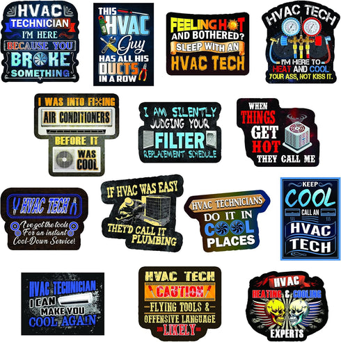 HVAC Stickers Pack of 14 – Perfect for Any HVAC Tech, Waterproof Vinyl Construction Stickers with HVAC Tools