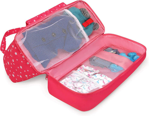 Badger Basket On-The-Go Travel Tote and Storage Bag for 18 inch Dolls - Pink Stars