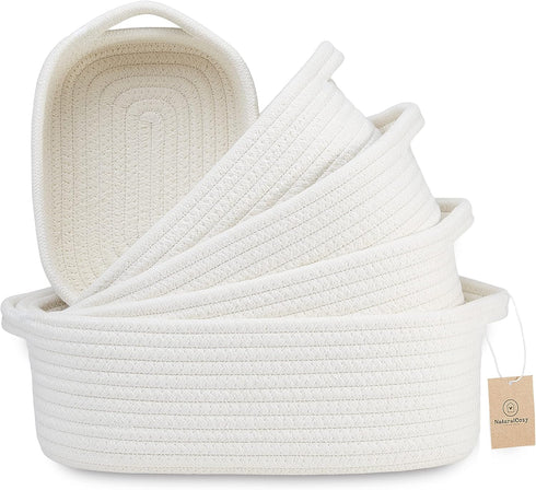 NaturalCozy 5-Piece Rectangle Storage Basket Set- Natural Cotton Rope Woven for Organizing!