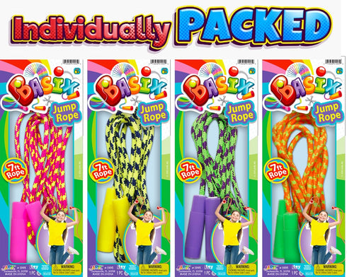 JA-RU Adjustable Kids' Jump Rope 7ft (2 Packs) - Cotton Jump Rope for Boys & Girls - Rainbow Party Favors