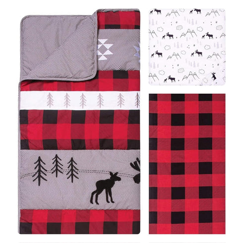 3 Set, Trend Lab Lumberjack Moose Piece Crib Bedding Gender-Neutral Color Palette, Includes Quilt, Fitted Crib Sheet