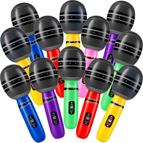 Inflatable Microphones for Parties - (Pack of 12) 10-inch Neon Colors Blow