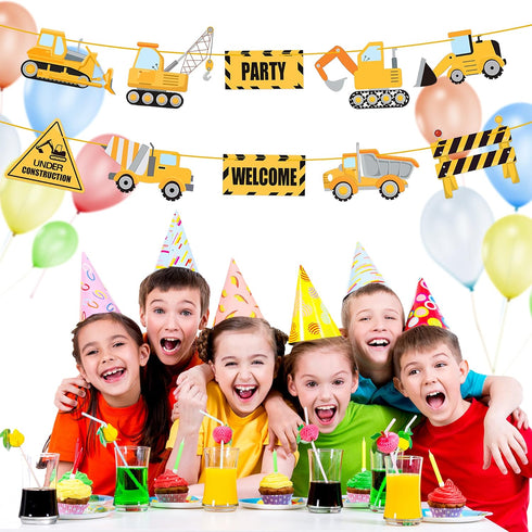 DISHIDIANZI 10 Pcs Construction Themed Party Cardboard Cutout Porch Banner Sign Decoration Supplies for Kids Baby