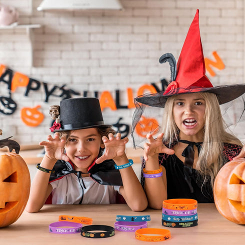 Lesnala 48 Pcs Halloween Silicone Wristband, 4 Classic Styles for Kid Holiday Gifts, Party Favor and Goodie Bag Fillers
