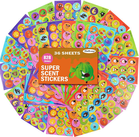 HORIECHALY Smelly Stickers Scratch and Sniff for Kids, 9 Scents 36 Sheets, Classroom Decoration