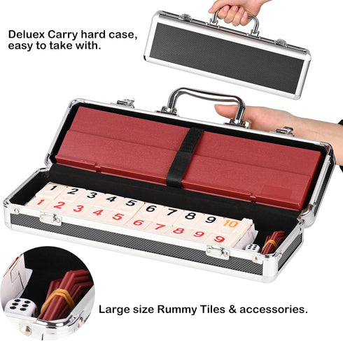Rummy 4 106 Rummy Set 4 Doublefan Cube Player Edition, Cube Game with with Plastic Racks in Portable Aluminum Case