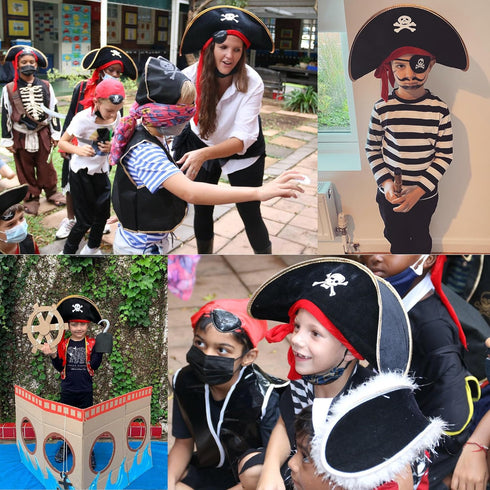 M&G House Halloween Pirate Hats, Caribbean Black Pirate Cap, Funny Party Hat for Adults and Kids