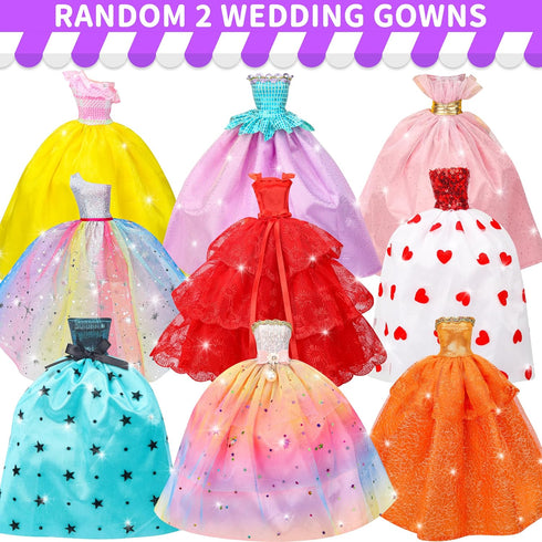 56 Pcs Doll Clothes and Accessories,2 Wedding Gowns 2 Evening Dresses 6 Fashion Dresses 4 Set Casual Outfit Top and Pant 2 Swimsuit,20 Hanger 10 Shoe 10 Accessories Toys for Girls Kid Gift
